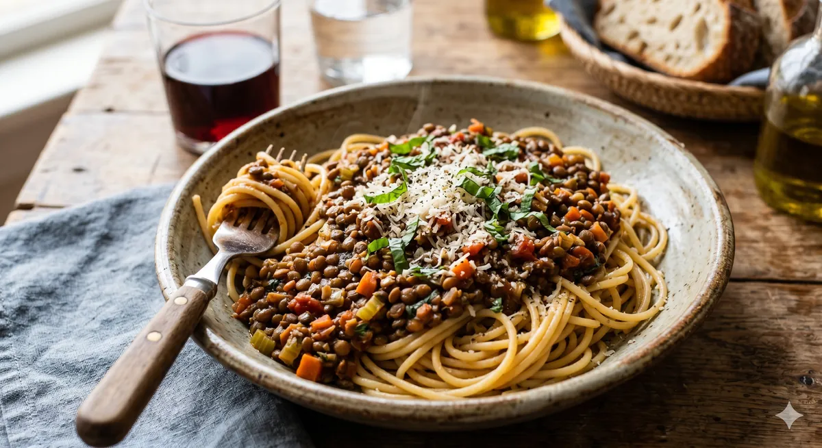 Spaghetti mit Linsen-Bolognese